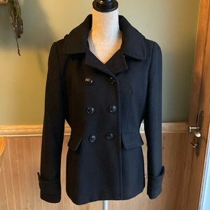 Metaphor black double -breasted hooded pea coat